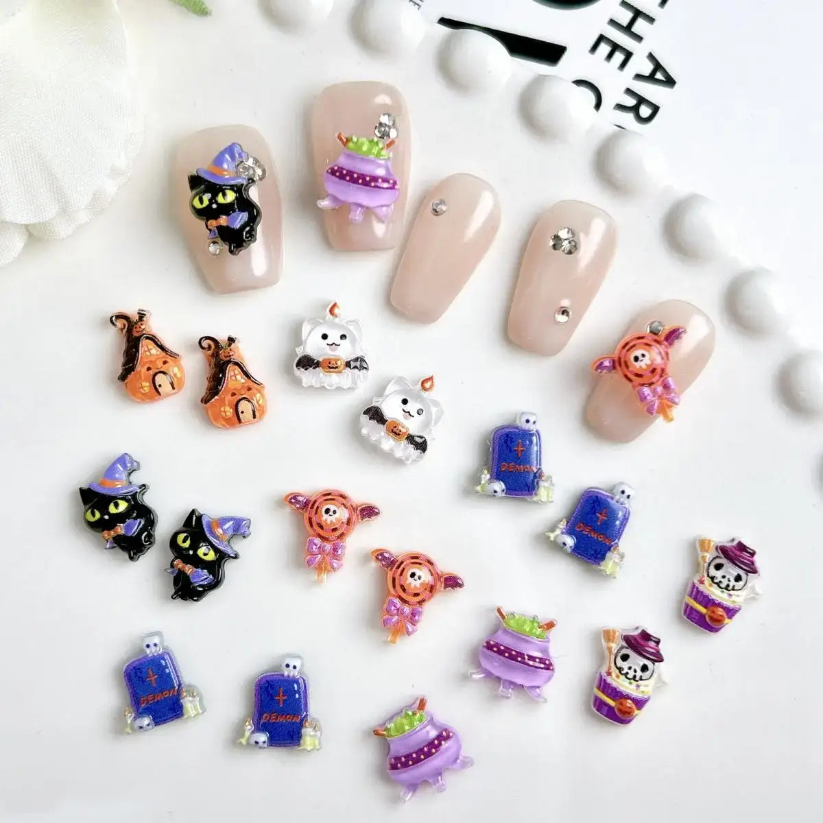 3D Halloween Resin Nail Charms – Ghost, Pumpkin, Cat, House
