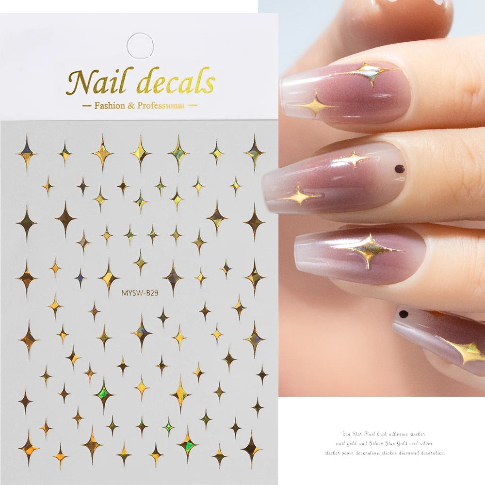 1pcs Star-Themed 3D Glitter Nail Stickers – Anime Rectangle DIY Nail Art Decals