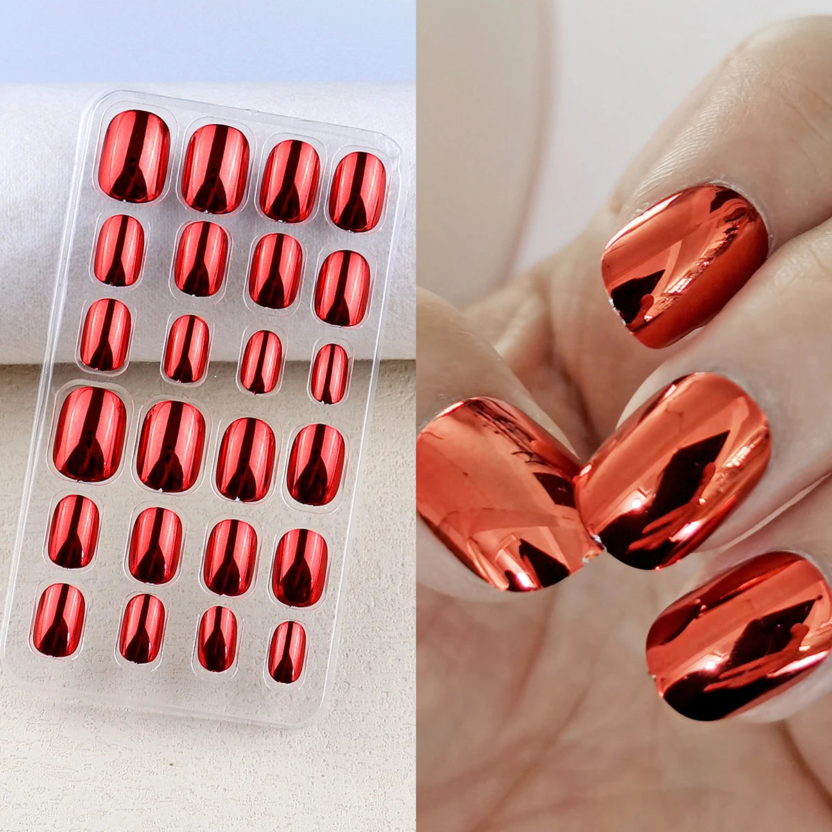 Mirror Chrome Press-On Nails – 24 Metallic Oval Tips