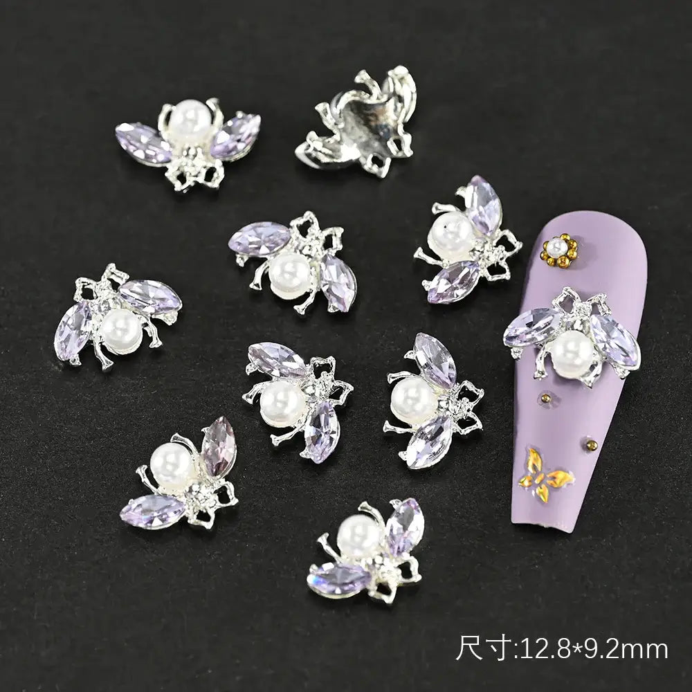 10Pcs Alloy Enamel Bee Design 3D Nail Charms