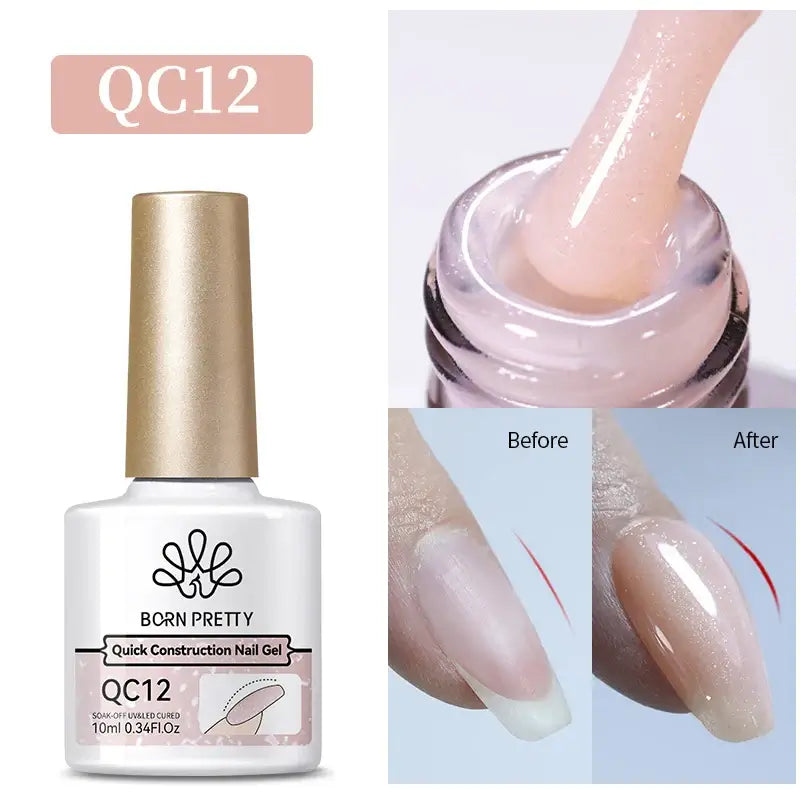 Nail Stamping Polish Born Pretty QC12 nail gel with a before and after comparison on a white background