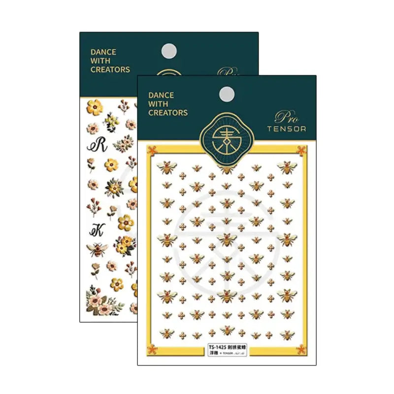 5D Kawaii Bee Nail Stickers – Yellow Embroidered Effect