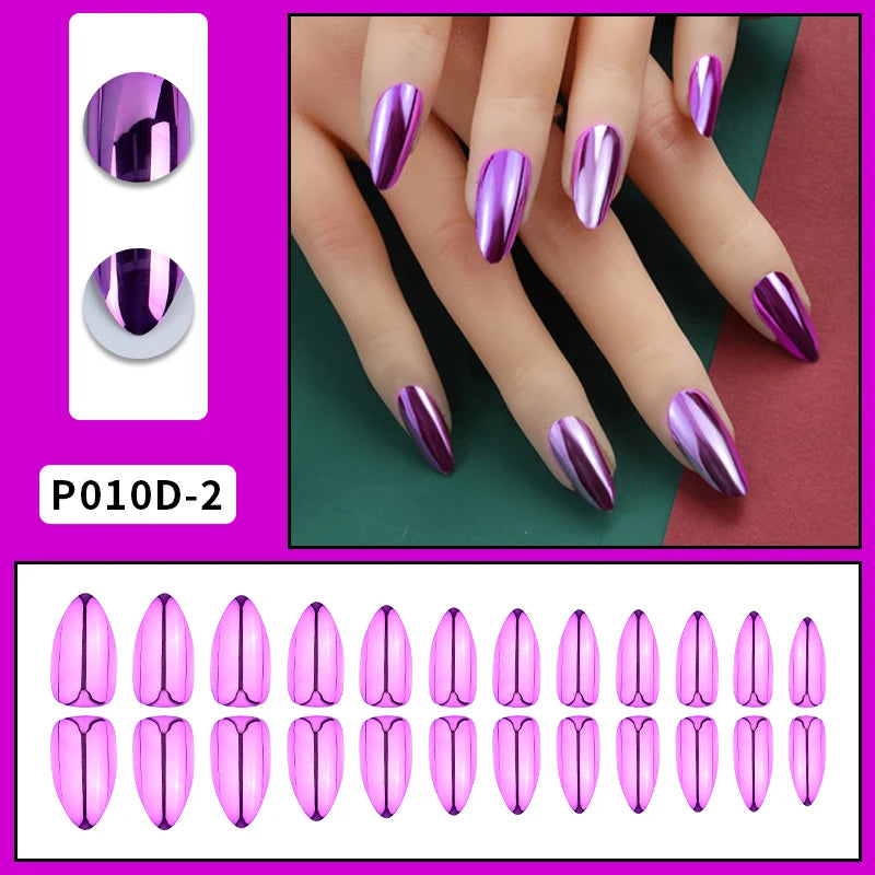 Metallic Almond Press On Nails – 24PCS Mirror Finish