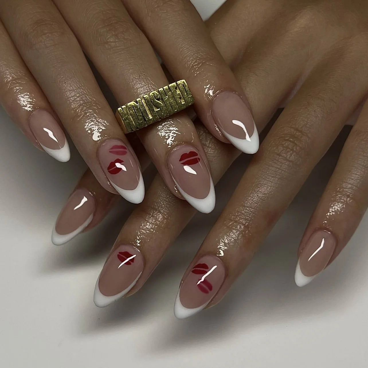 Almond Press On Nails | Long French Pink Bow & Flower Design