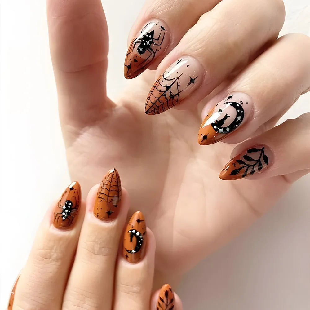 Halloween False Nails with Almond Head Design Mid-length - 24 Pc.