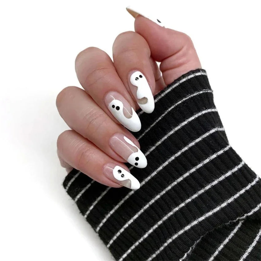 Halloween Round Acrylic Press On Nails – 24PCS Long Set
