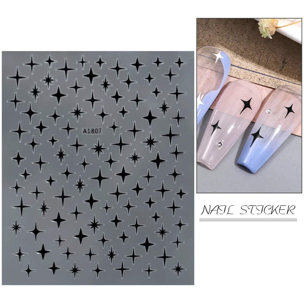 1pcs Star-Themed 3D Glitter Nail Stickers – Anime Rectangle DIY Nail Art Decals