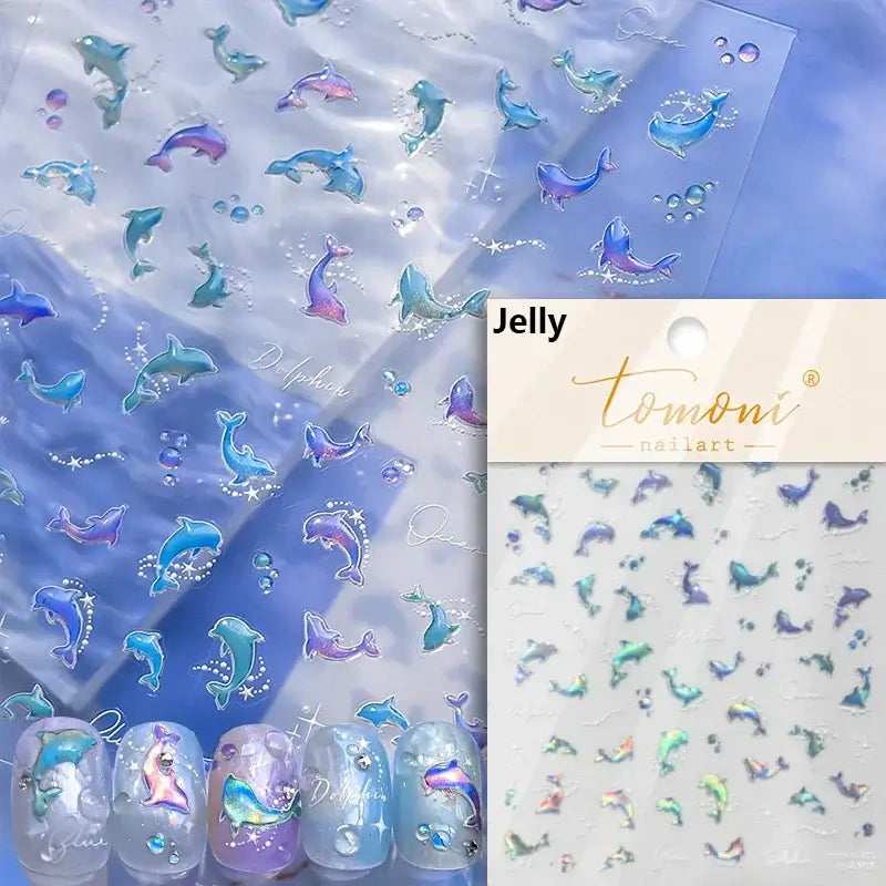 Cute Dolphin & Goldfish Jelly Nail Stickers