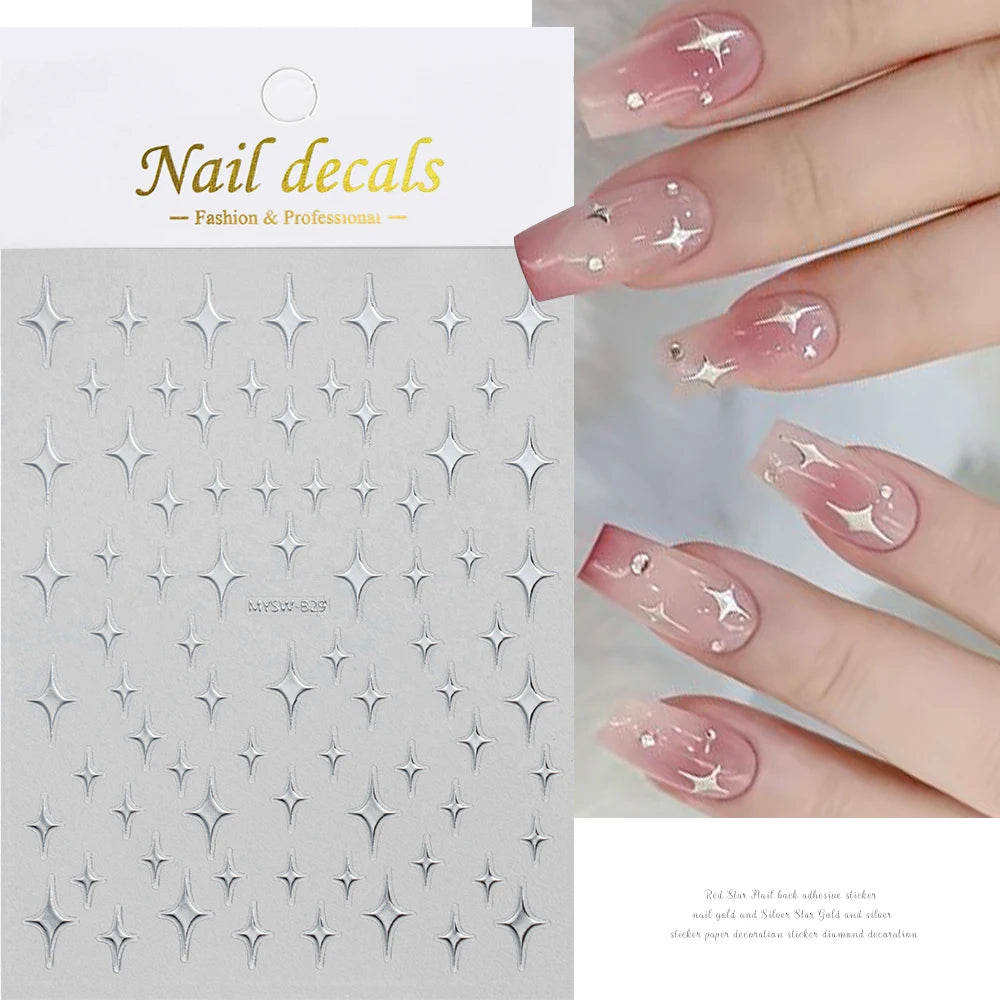 1pcs Star-Themed 3D Glitter Nail Stickers – Anime Rectangle DIY Nail Art Decals