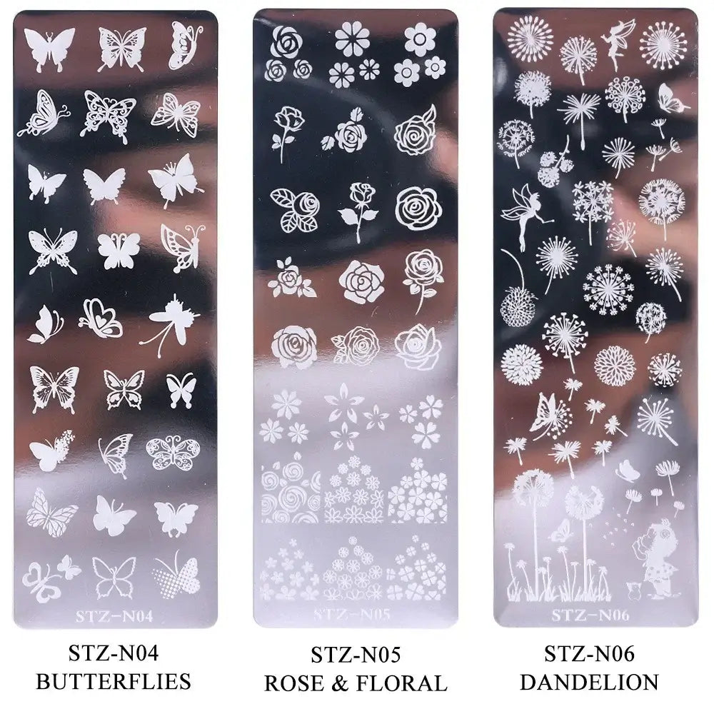 Assorted Nail Stamping Plates - Butterfly, Flower, Geometry
