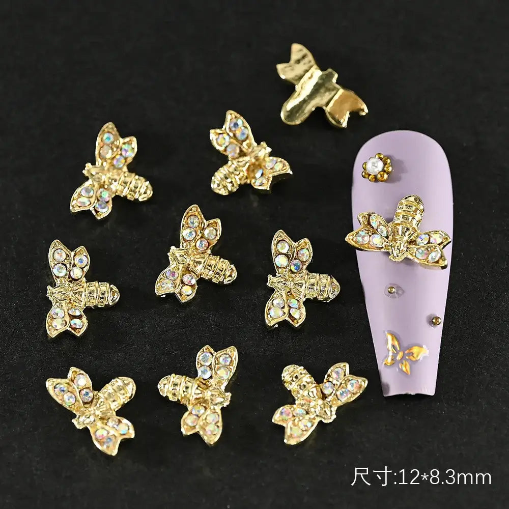 10Pcs Alloy Enamel Bee Design 3D Nail Charms