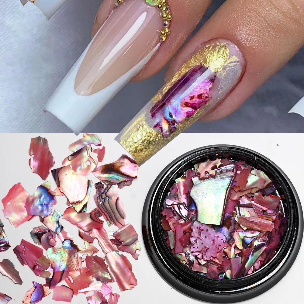 Aurora Abalone Shell Flakes – 12 Grid Nail Art Set