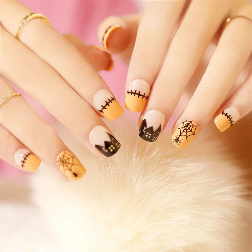 Halloween Round Acrylic Press On Nails – 24PCS Long Set