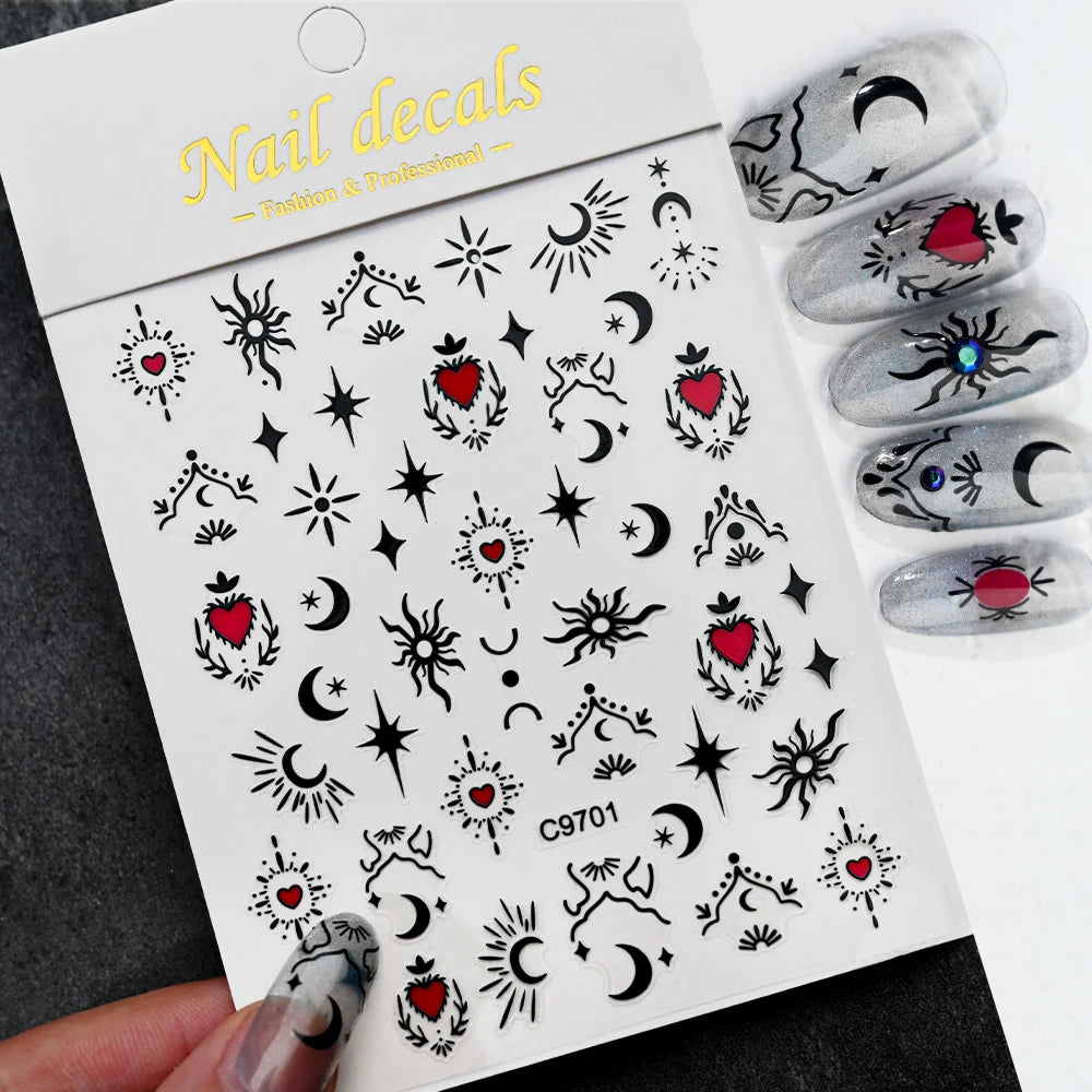 1pc Y2K Silver & Gold Star Nail Art Stickers – Glossy Laser Starlight Decal for Easy Nail Art