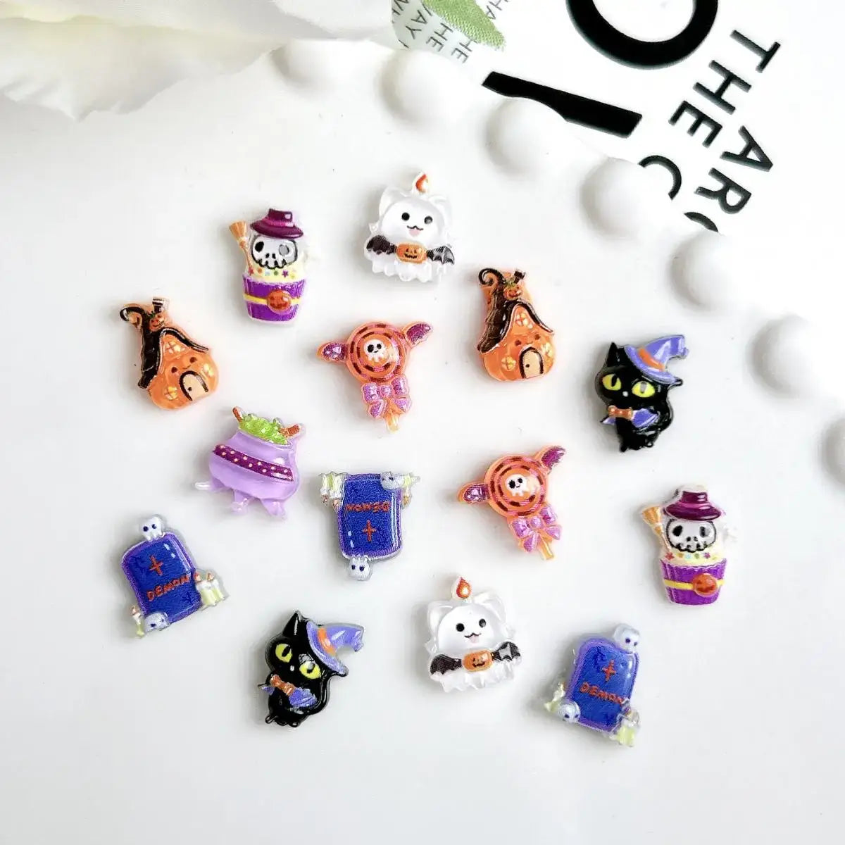 3D Halloween Resin Nail Charms – Ghost, Pumpkin, Cat, House