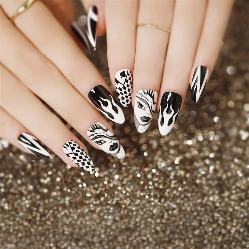 Halloween Round Acrylic Press On Nails – 24PCS Long Set