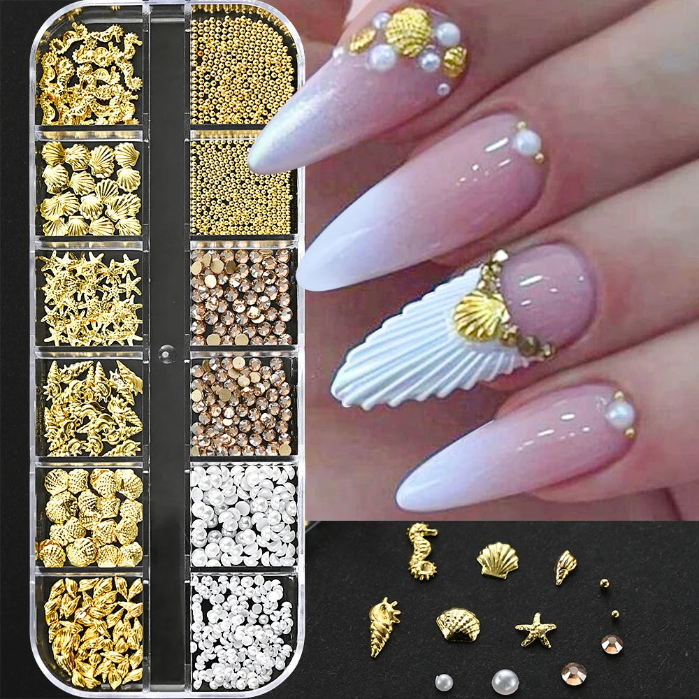 Mixed Ocean Nail Charms – Pearl, Shell, Starfish & Gems