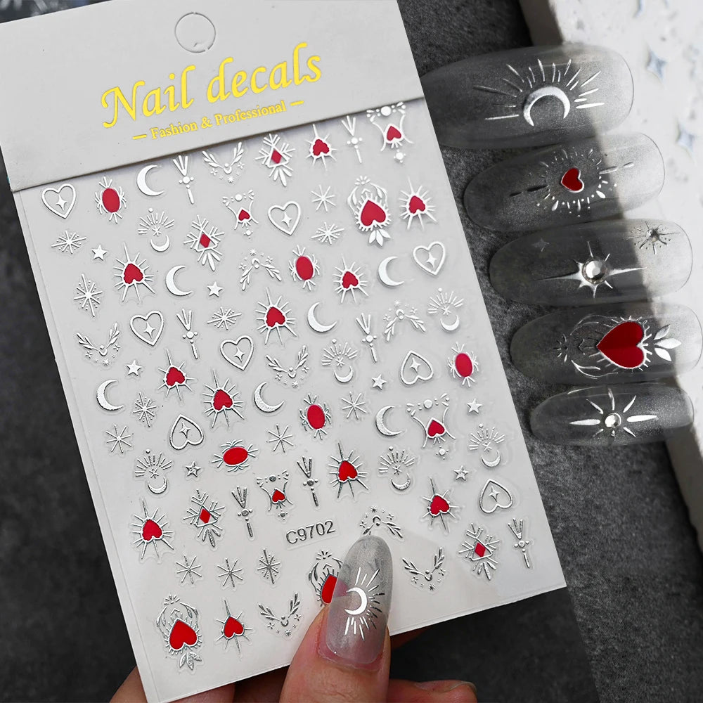 1pc Y2K Silver & Gold Star Nail Art Stickers – Glossy Laser Starlight Decal for Easy Nail Art