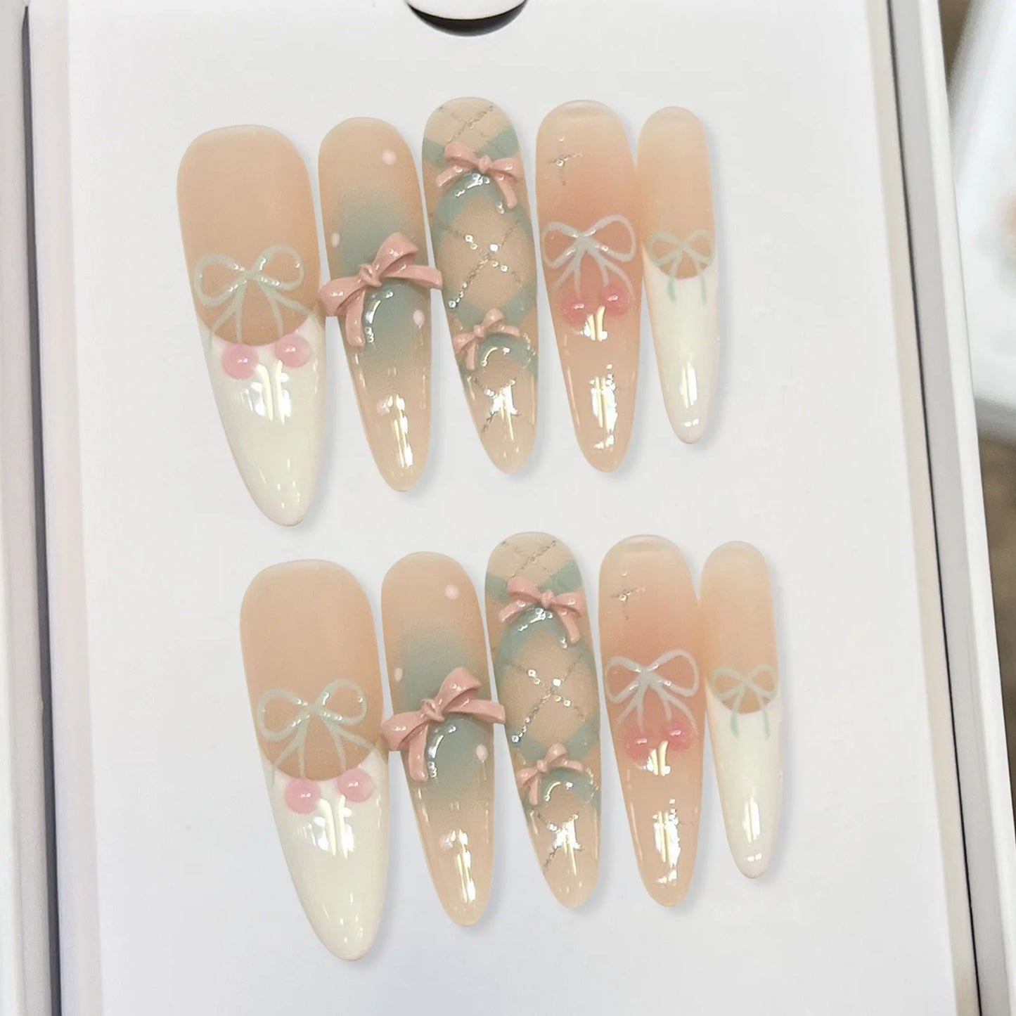 Press On Nails with 3D Bowknot | Handmade Reusable False Nails