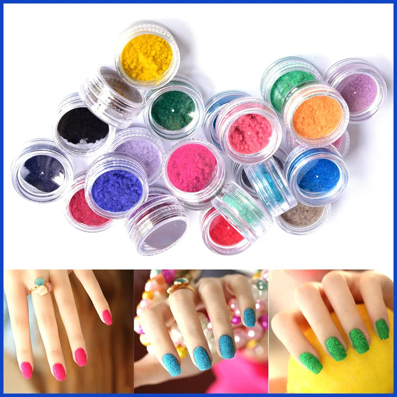 Velvet Nail Art Powder – 24 Colors 3D Flocking Powder Set