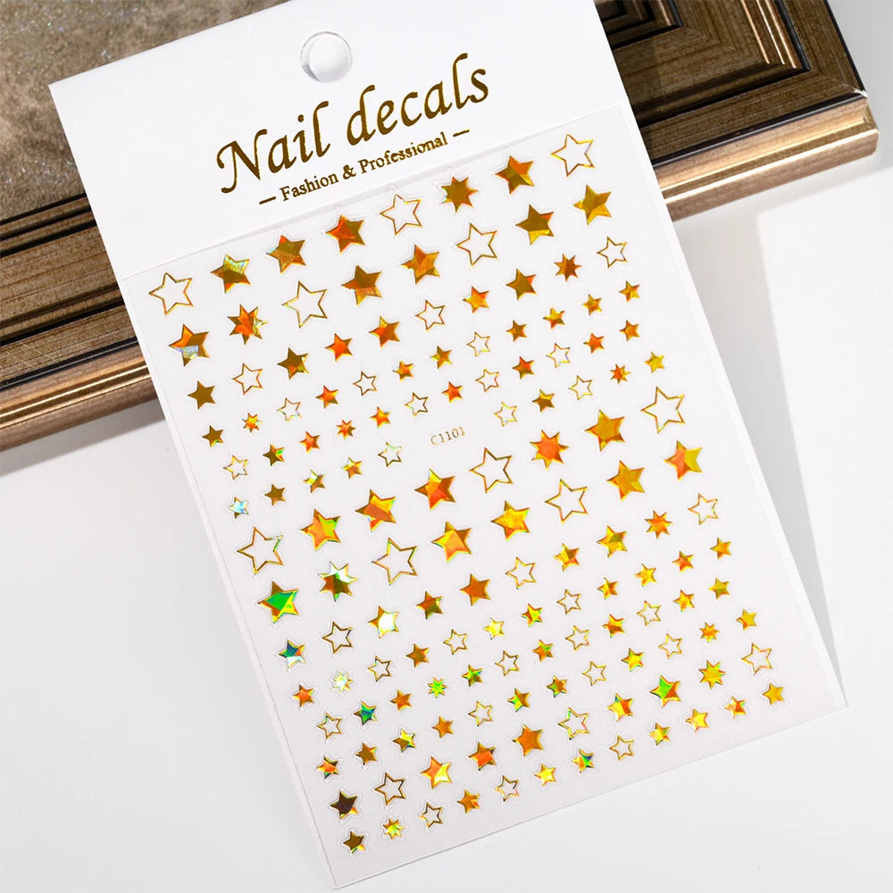1pcs Star-Themed 3D Glitter Nail Stickers – Anime Rectangle DIY Nail Art Decals
