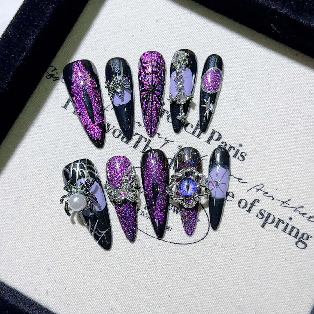 Spiderweb Press-On Nails set for Halloween nail art, glue-free and reusable