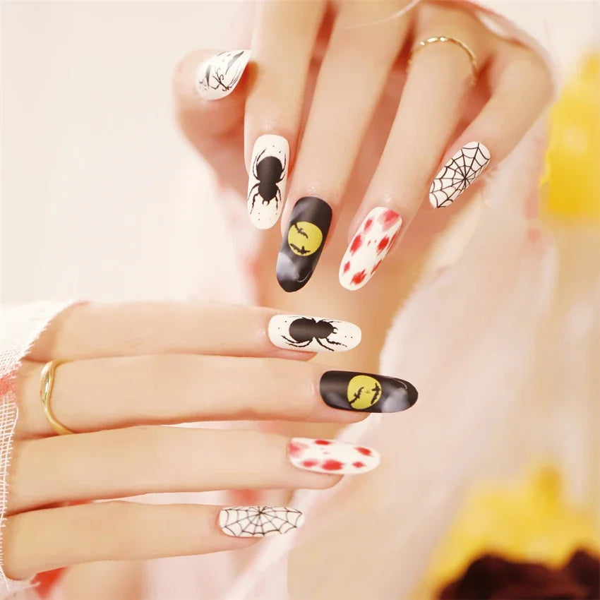 Halloween Round Acrylic Press On Nails – 24PCS Long Set