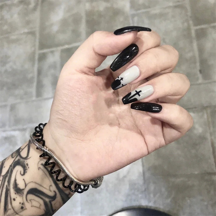 Halloween Round Acrylic Press On Nails – 24PCS Long Set