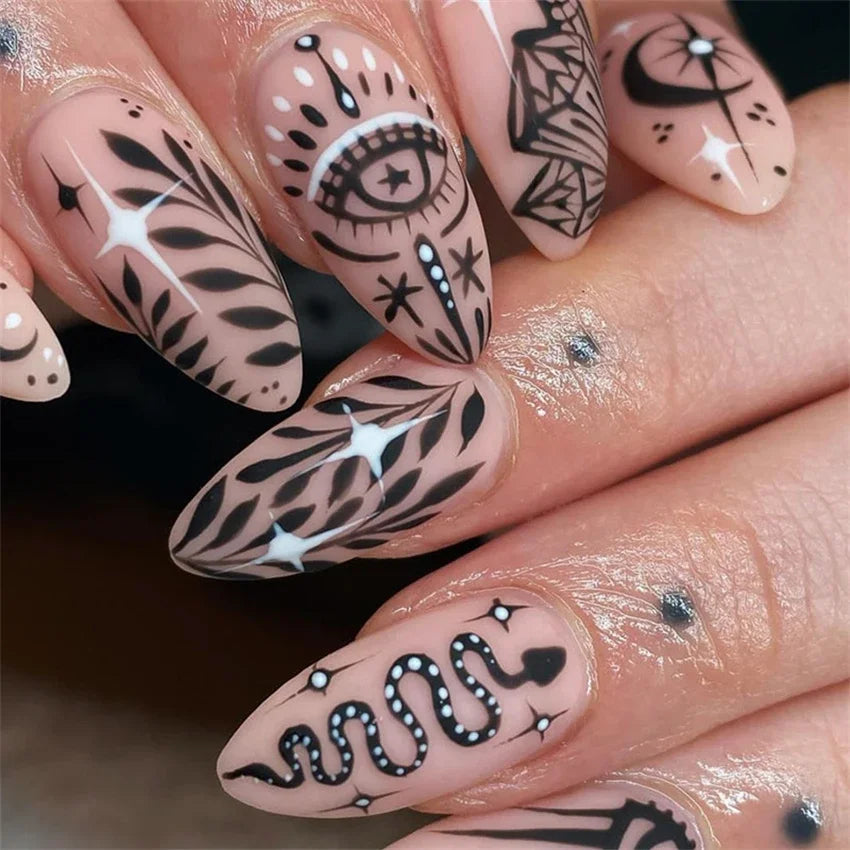 Halloween Round Acrylic Press On Nails – 24PCS Long Set