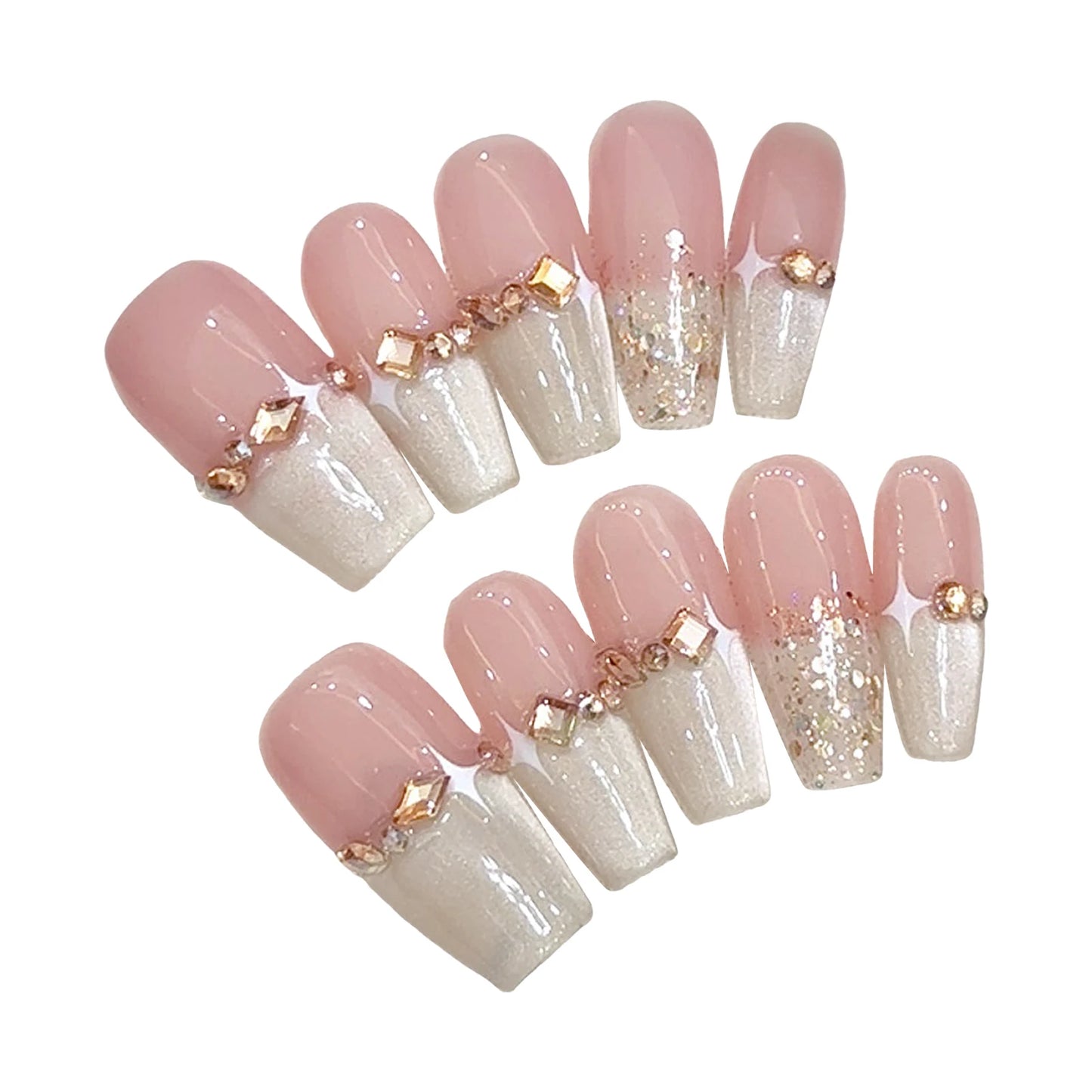 Champagne French Press On Nails | Pink Cat's Eye Gradient