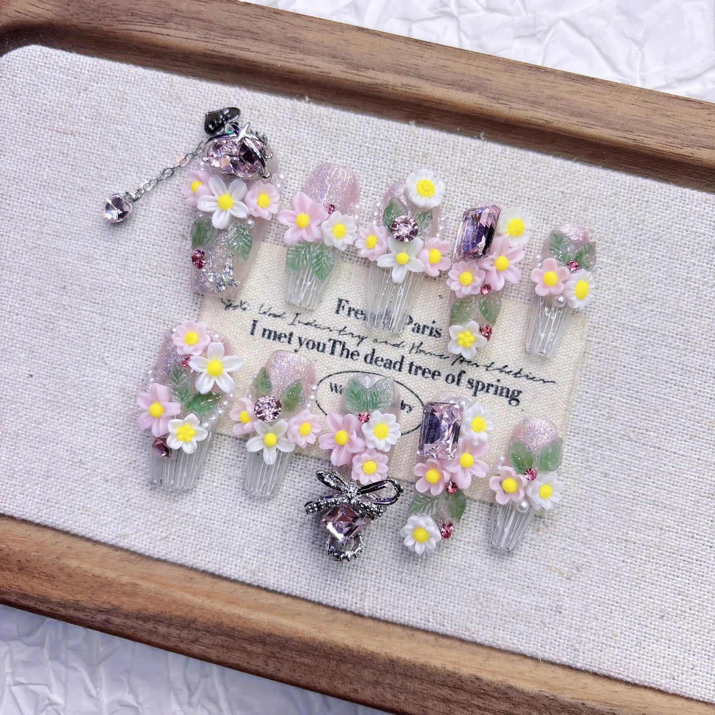 Floral Press On Nails for Women | Pink White Flowers