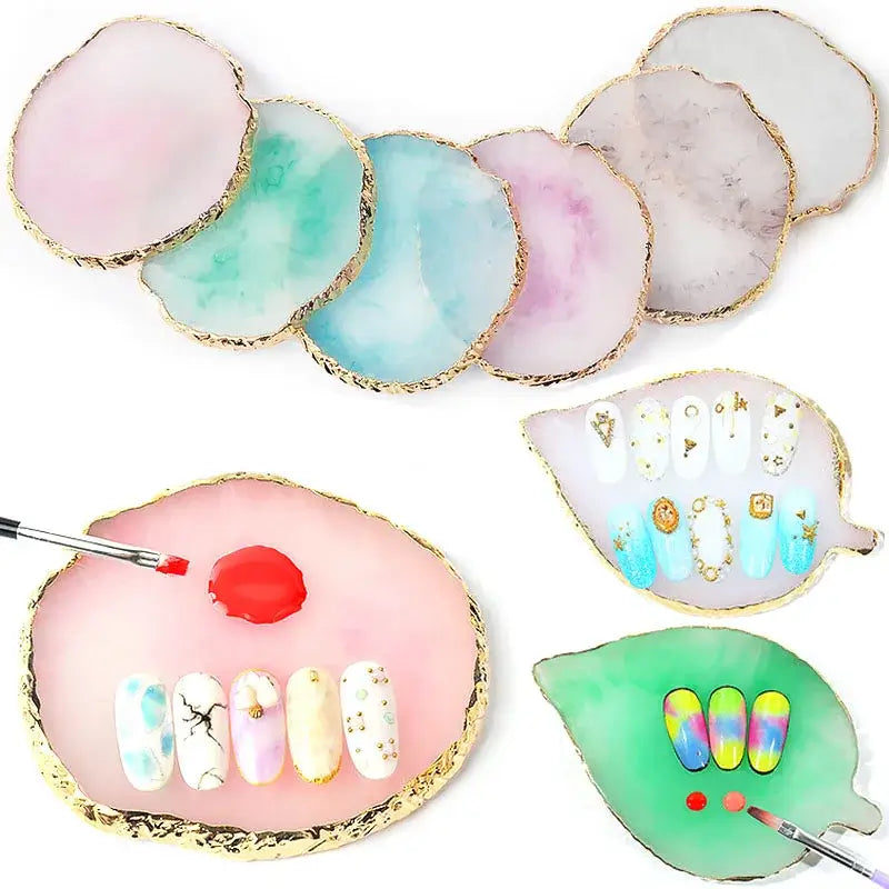 Nail Art Palette – Resin Agate Stone Mixing & Display Tool for Gel Polish