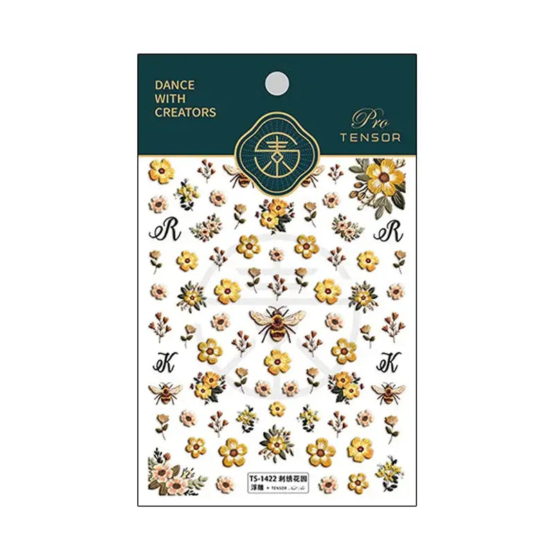 5D Kawaii Bee Nail Stickers – Yellow Embroidered Effect