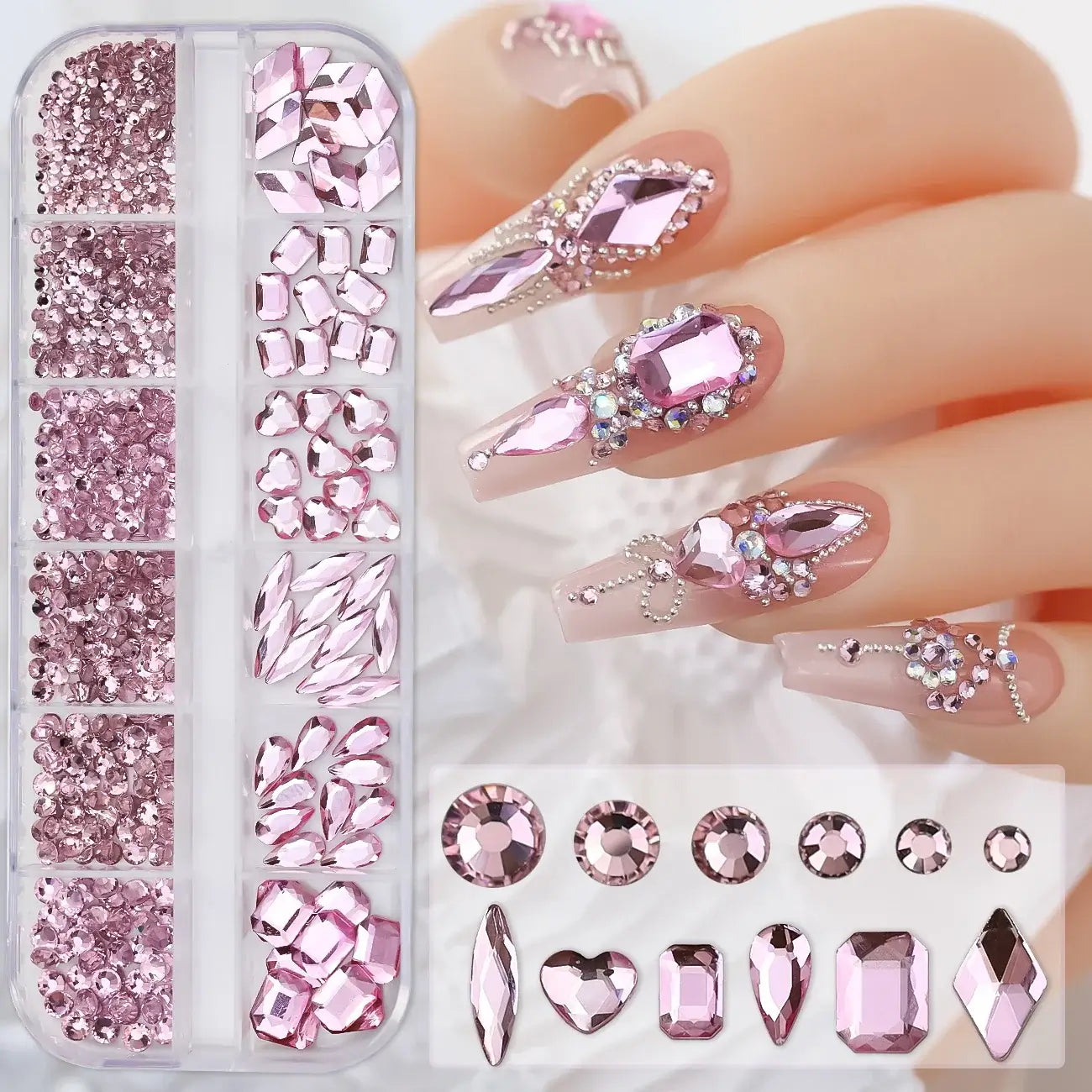 Crystal Nail Rhinestones 12 Grid - Mixed Shapes & Sizes