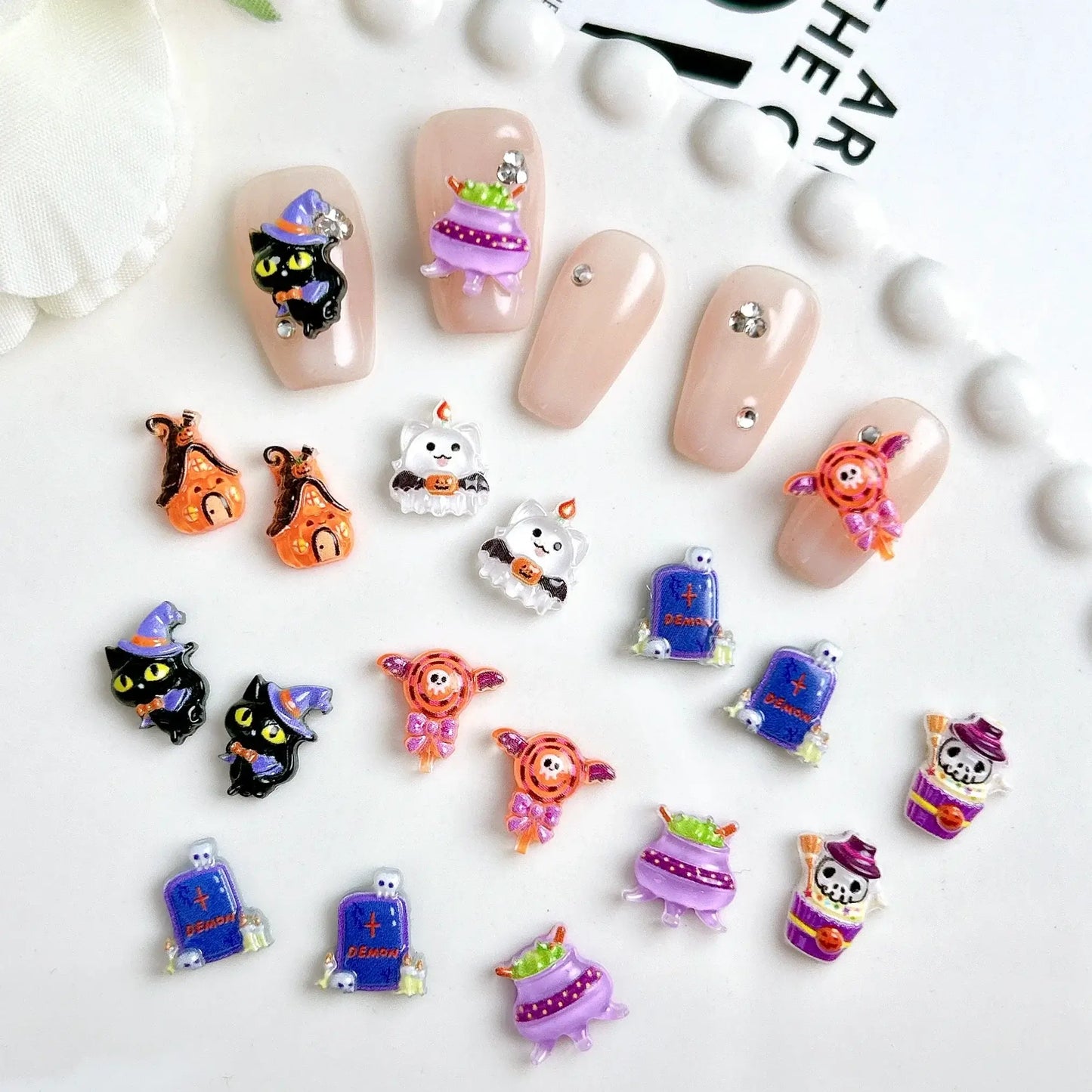3D Halloween Resin Nail Charms – Ghost, Pumpkin, Cat, House