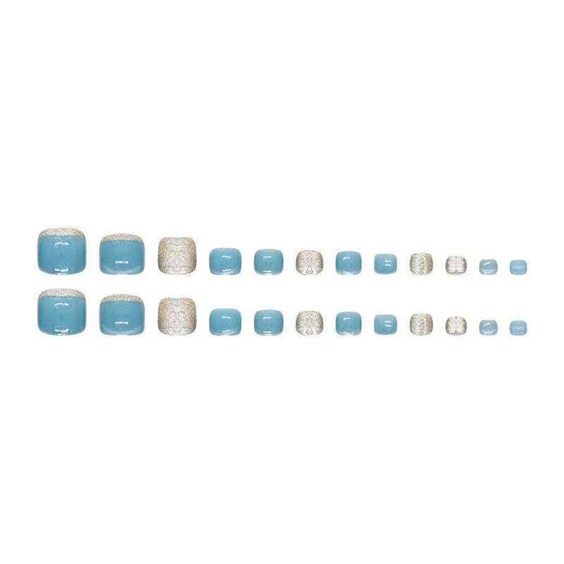 French Glitter Square Press-On Toenails - 24 Pcs.