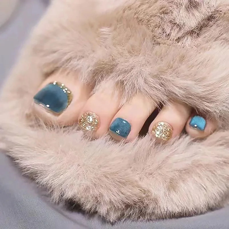 French Glitter Square Press-On Toenails - 24 Pcs.