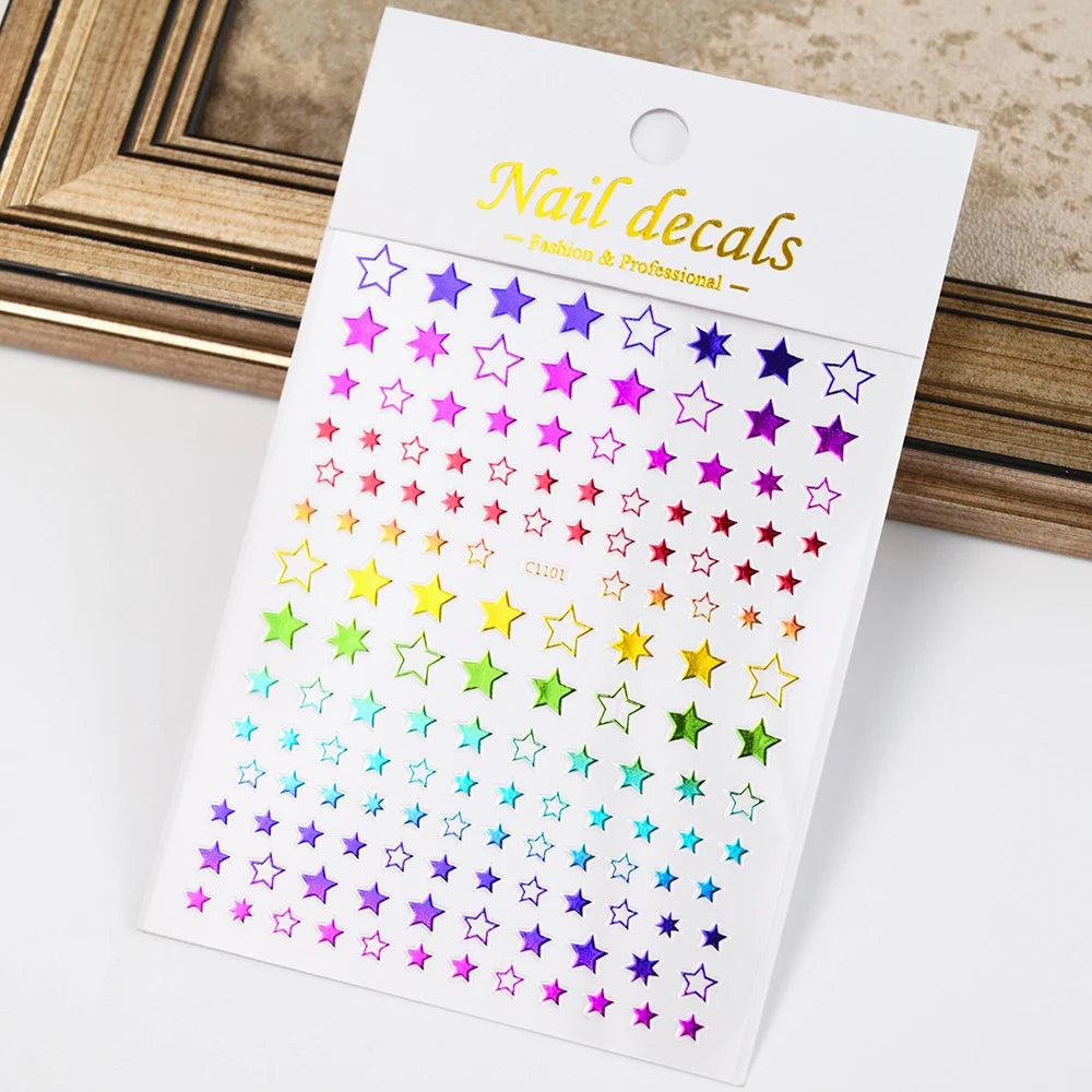 1pcs Star-Themed 3D Glitter Nail Stickers – Anime Rectangle DIY Nail Art Decals