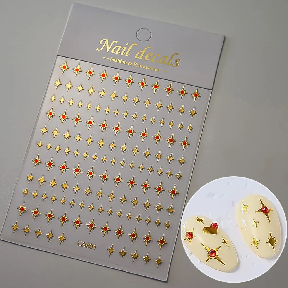 1pcs Star-Themed 3D Glitter Nail Stickers – Anime Rectangle DIY Nail Art Decals
