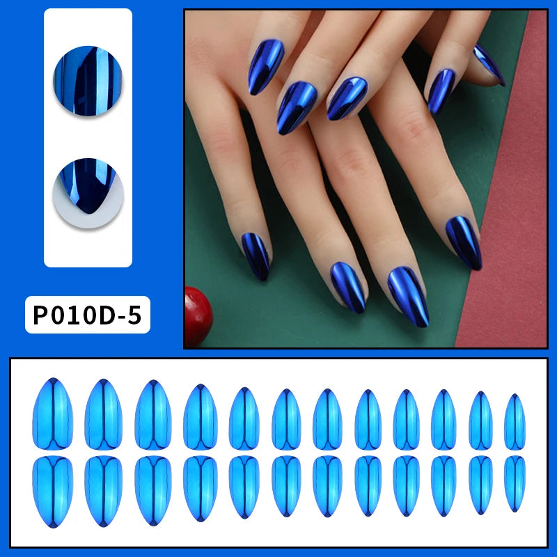 Metallic Almond Press On Nails – 24PCS Mirror Finish