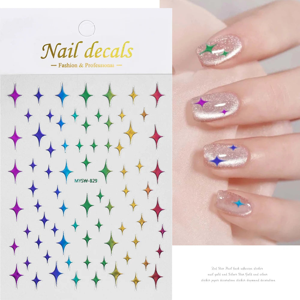 1pcs Star-Themed 3D Glitter Nail Stickers – Anime Rectangle DIY Nail Art Decals