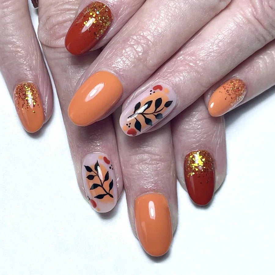 24Pcs Short Almond Press-On Nails – Pink Floral French Tip, Glossy & Elegant