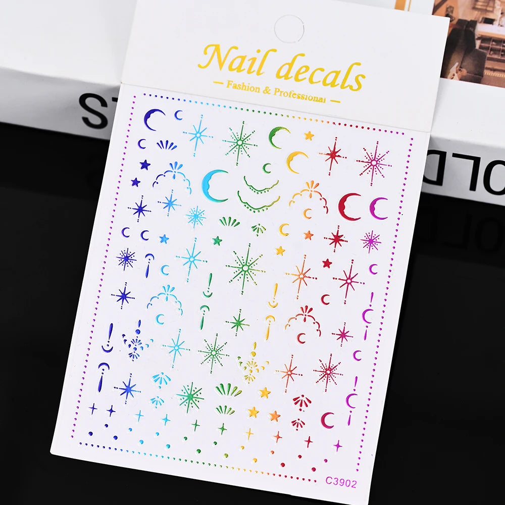 1pcs Star-Themed 3D Glitter Nail Stickers – Anime Rectangle DIY Nail Art Decals