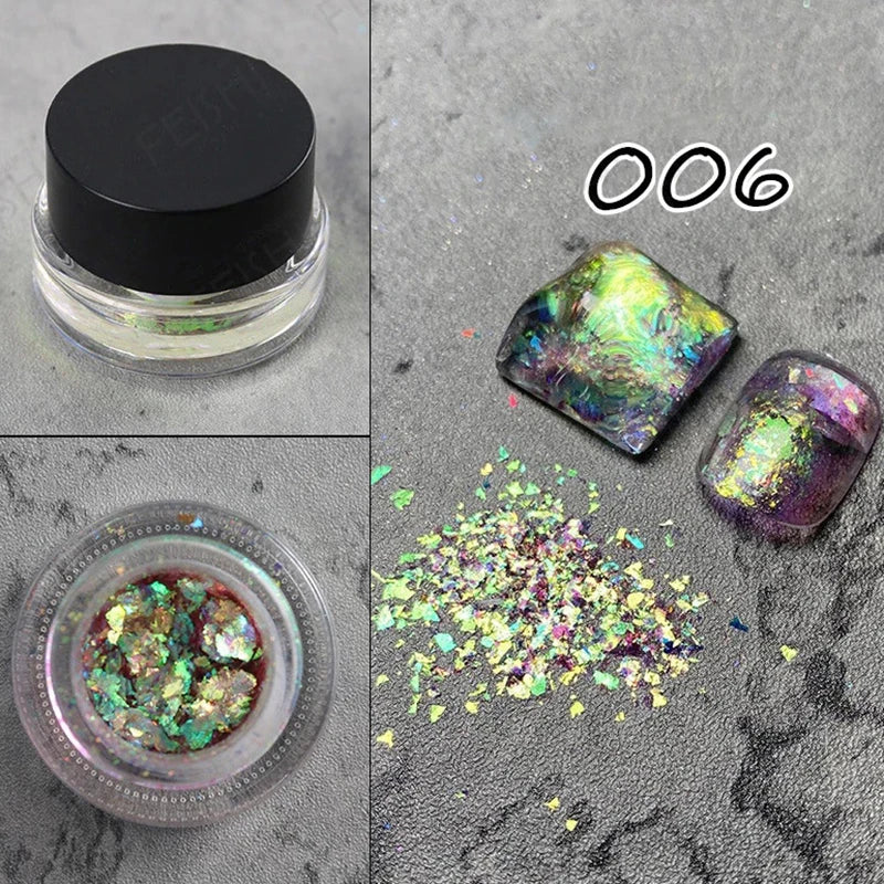 1 Box Aurora Glitter Opal Flakes – Iridescent Sequins Nail Art Powder for Mermaid Nails