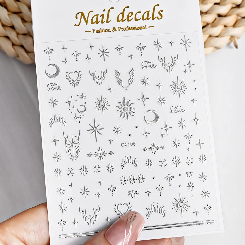 1pcs Star-Themed 3D Glitter Nail Stickers – Anime Rectangle DIY Nail Art Decals