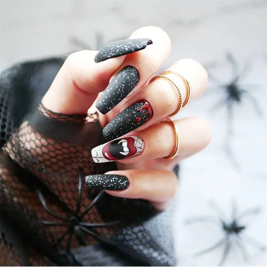 Halloween Round Acrylic Press On Nails – 24PCS Long Set