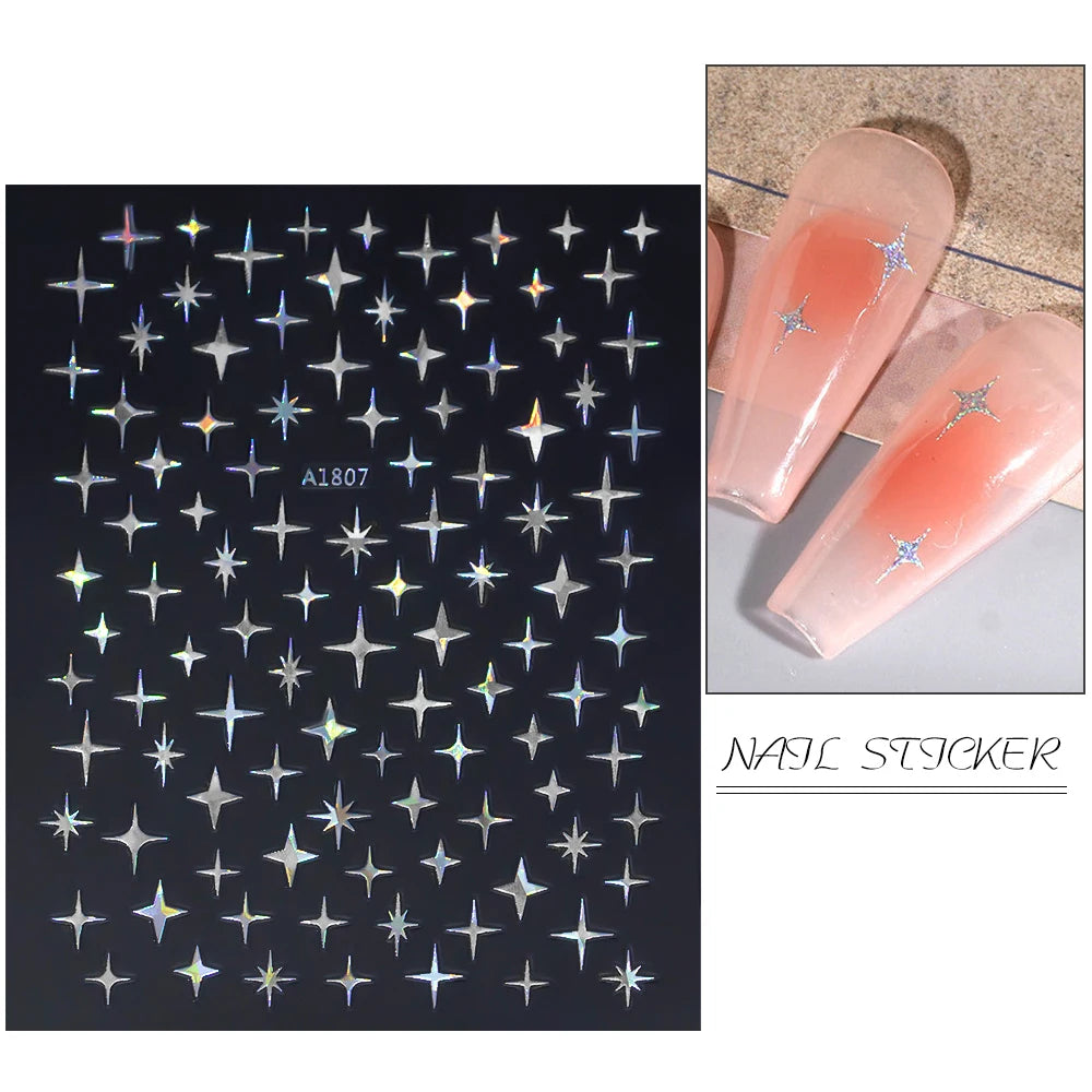 1pcs Star-Themed 3D Glitter Nail Stickers – Anime Rectangle DIY Nail Art Decals