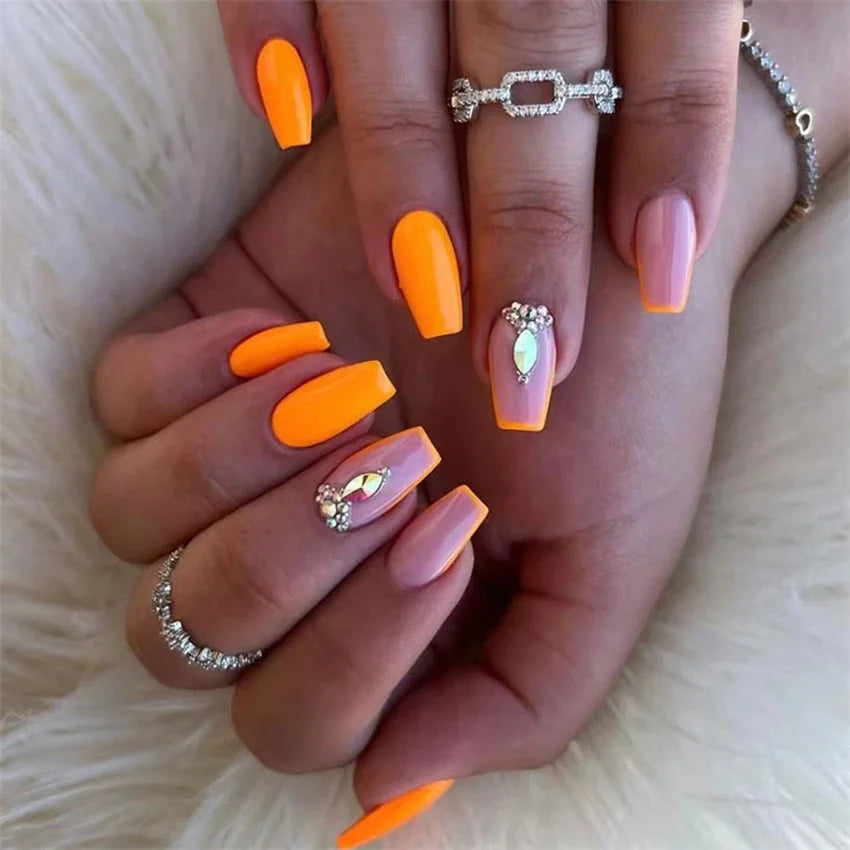 Halloween Round Acrylic Press On Nails – 24PCS Long Set