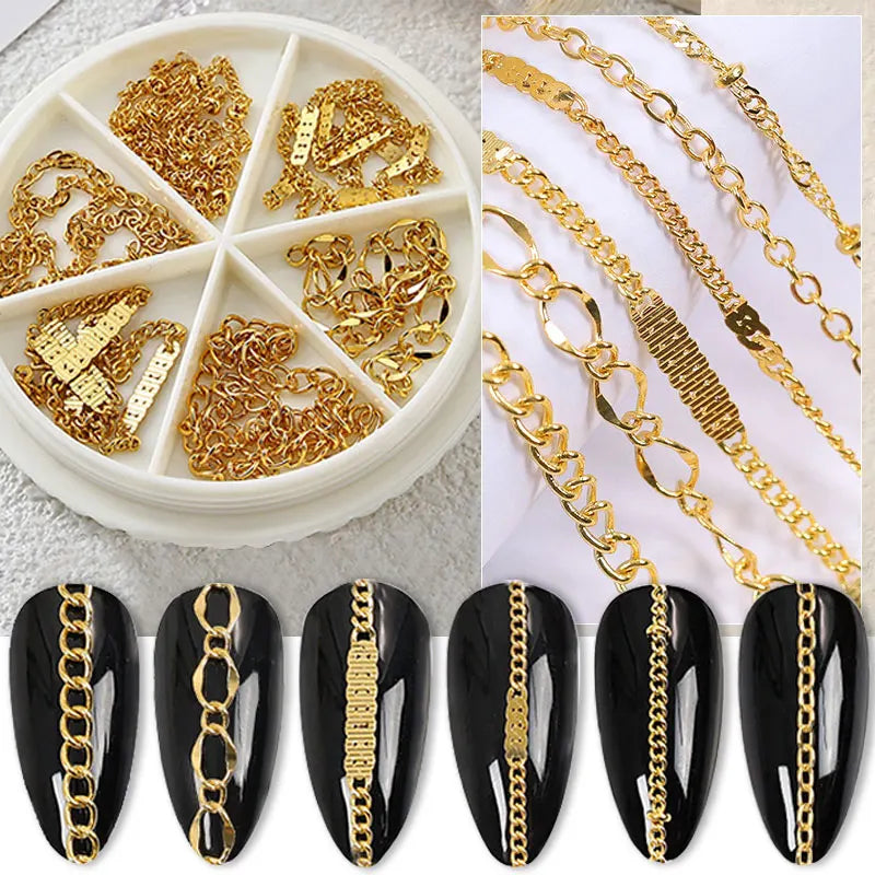 3D Rhinestone & Pearl Claw Nail Chain – Gold & Silver Metal Beads