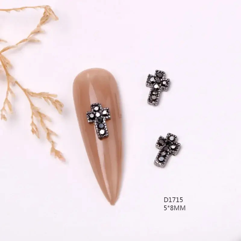 10Pcs 3D Silver Cross Nail Charms – Punk Nail Art Decorations